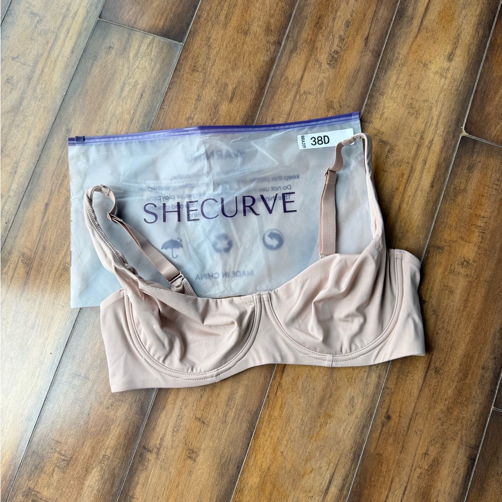 SheCurve Underwire Support Seamless Unlined Balconette Bra — 38D in Sand